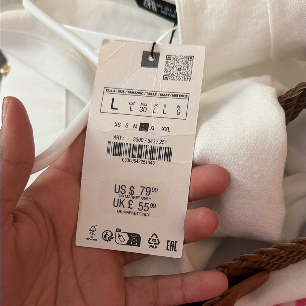 Zara White Long Sleeve Button-Front Shirt Dress with Brown Woven Belt - Picture 7 of 7